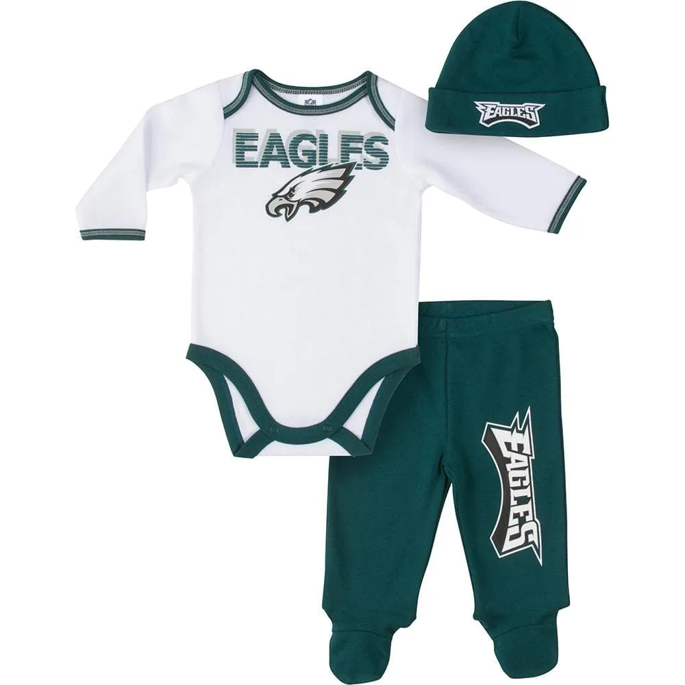 Eagles Baby Boy Bodysuit, Footed Pant and Cap Set