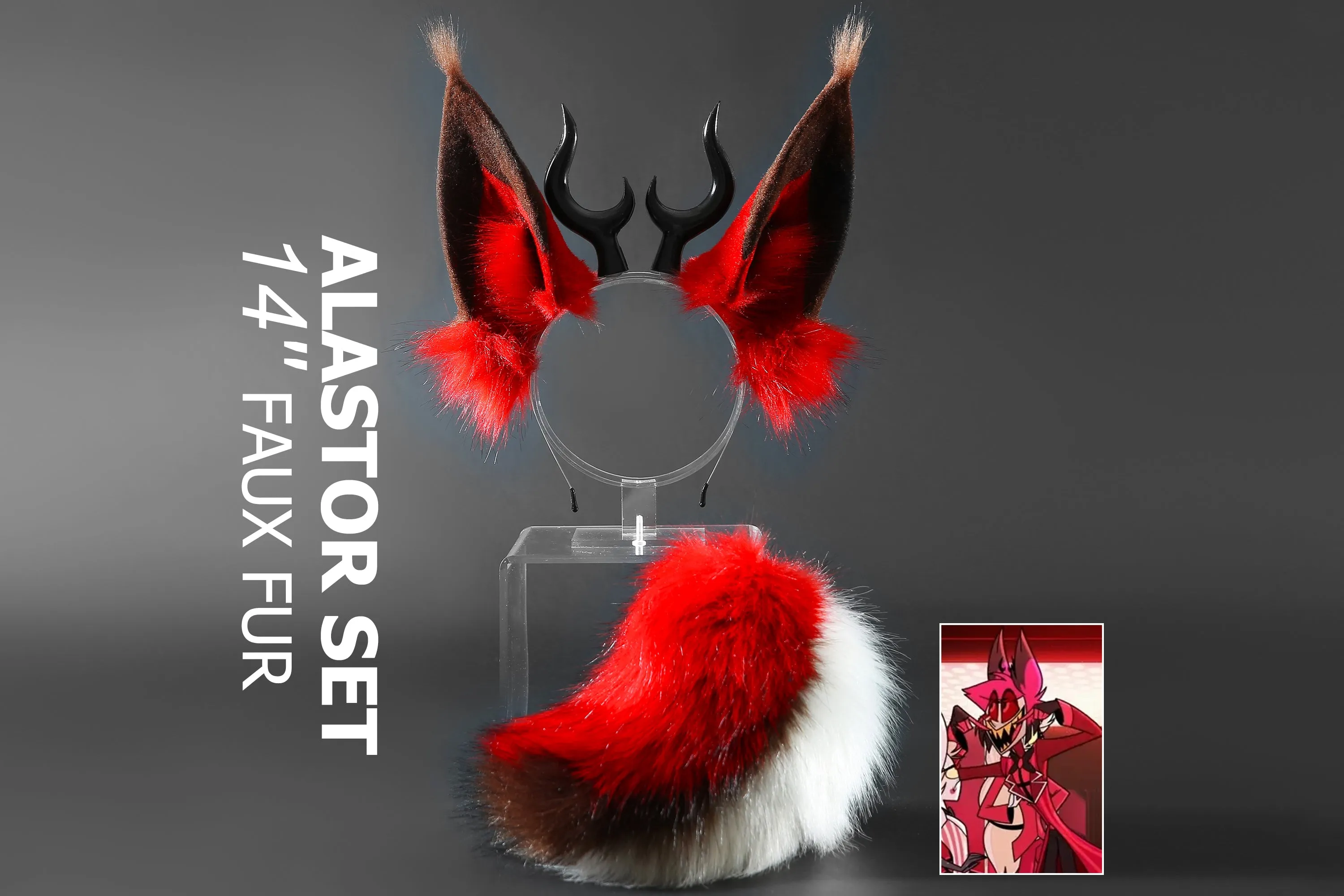 Faux Fur Alastor Ears and Tail  Hazbin Hotel Cosplay