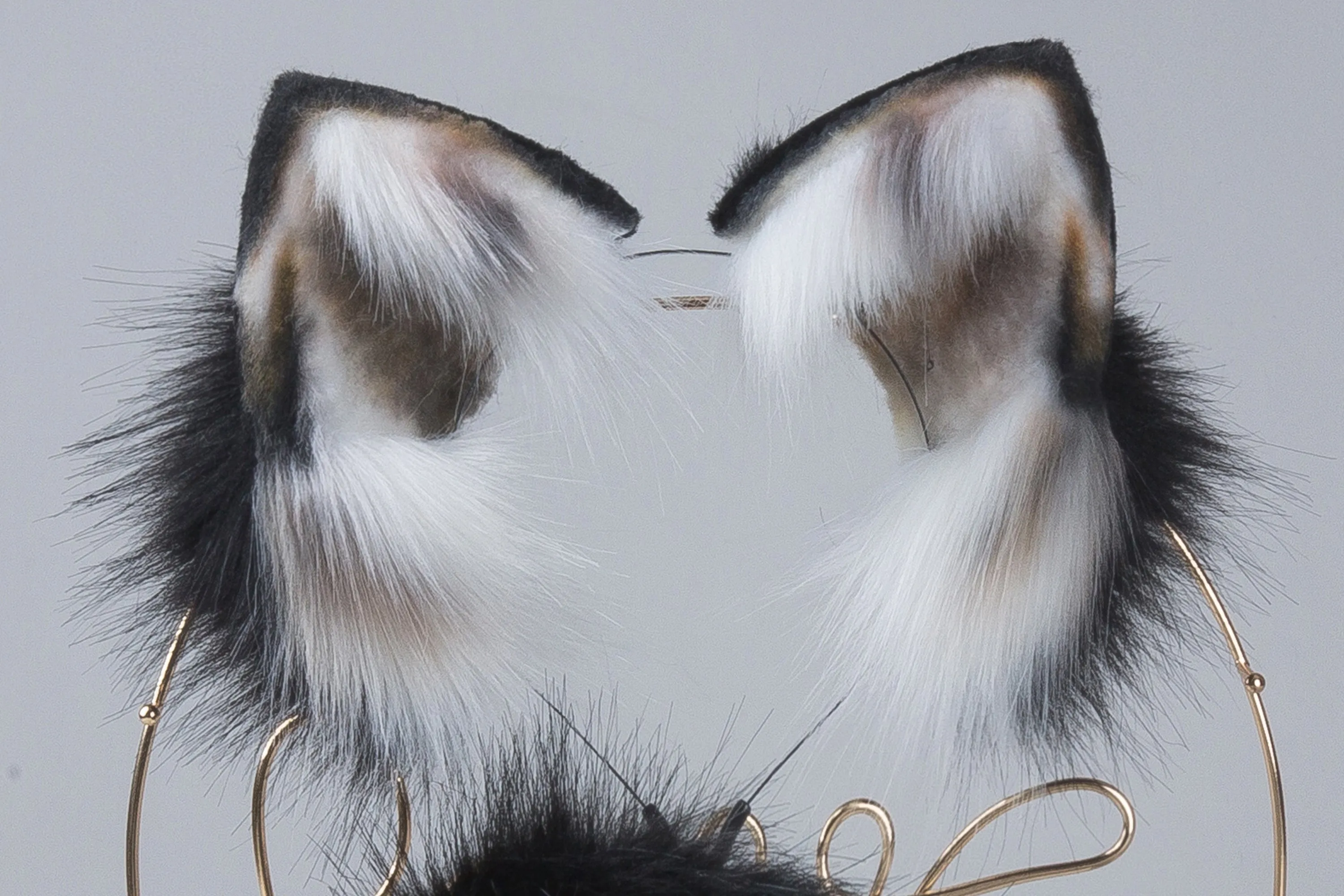 faux fur fox tail plug and ear set black white Curvy wolf tail butt plug and ear cat tail buttplug and ear neko ear Halloween gift