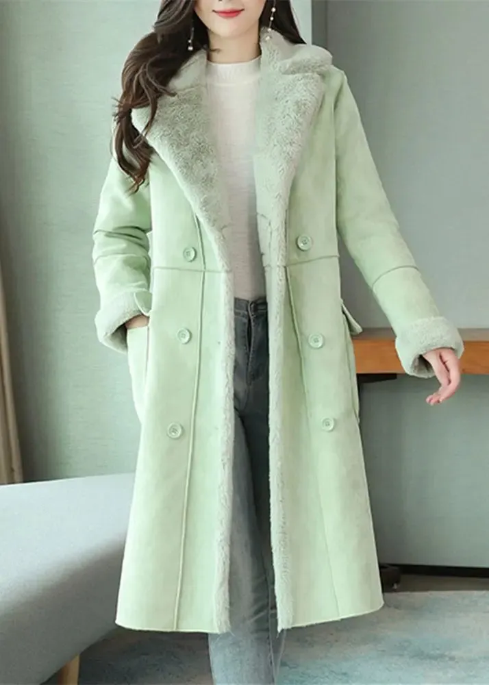 Faux Fur Suede Double Breasted Coat