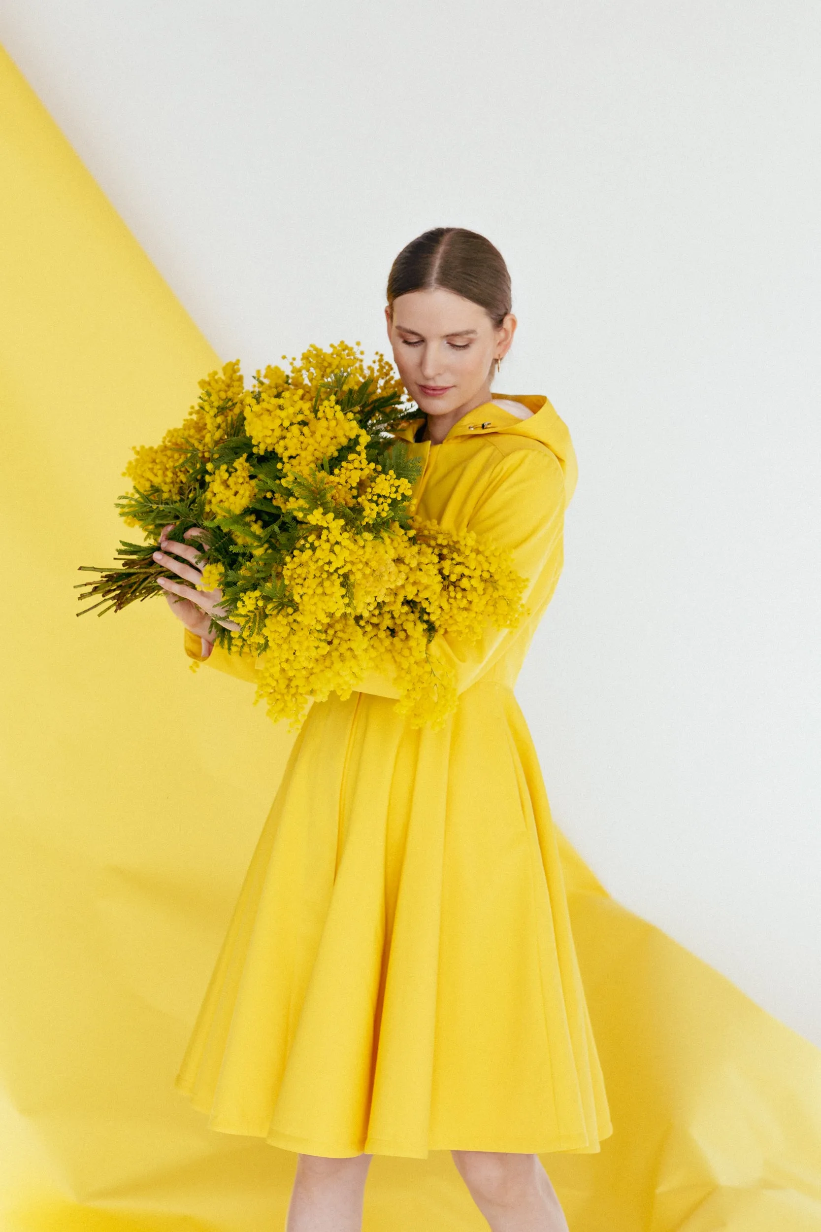 Fitted and Flared Coat with Full Circle Skirt in Bright Yellow | 'Yellow Sun'