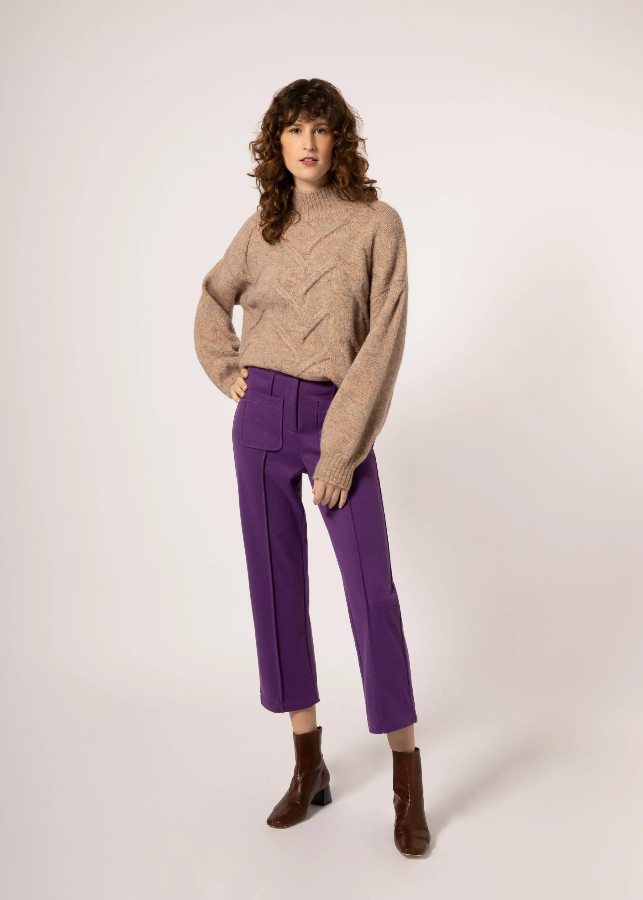 FRNCH Naiana Beige Mock Turtleneck Sweater