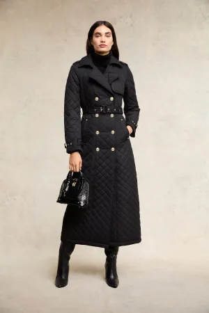 Full Length Enstone Quilted Trench Coat (Black)