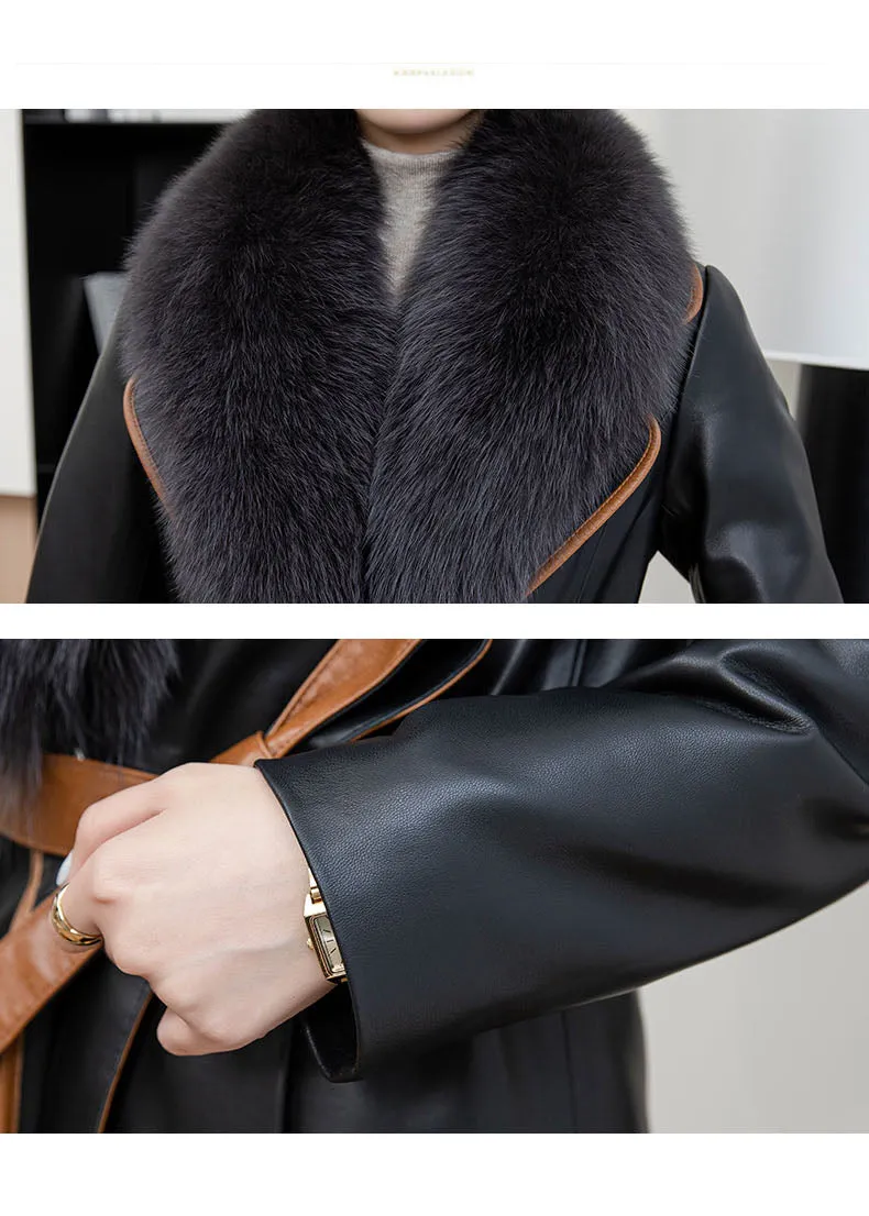 Fur Collar Genuine Leather Down Coat