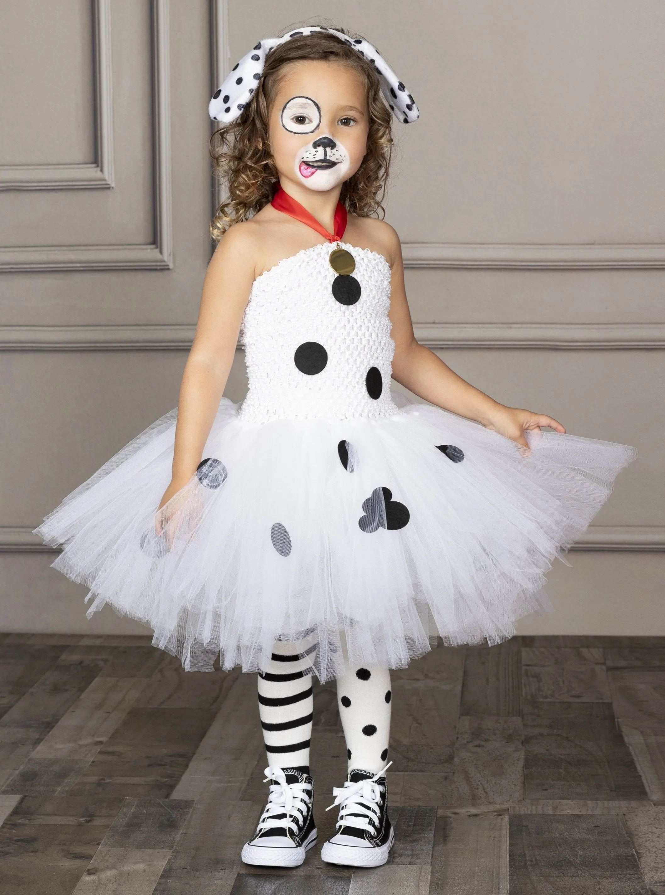 Girls Dalmatian Puppy Costume Dress and Headband