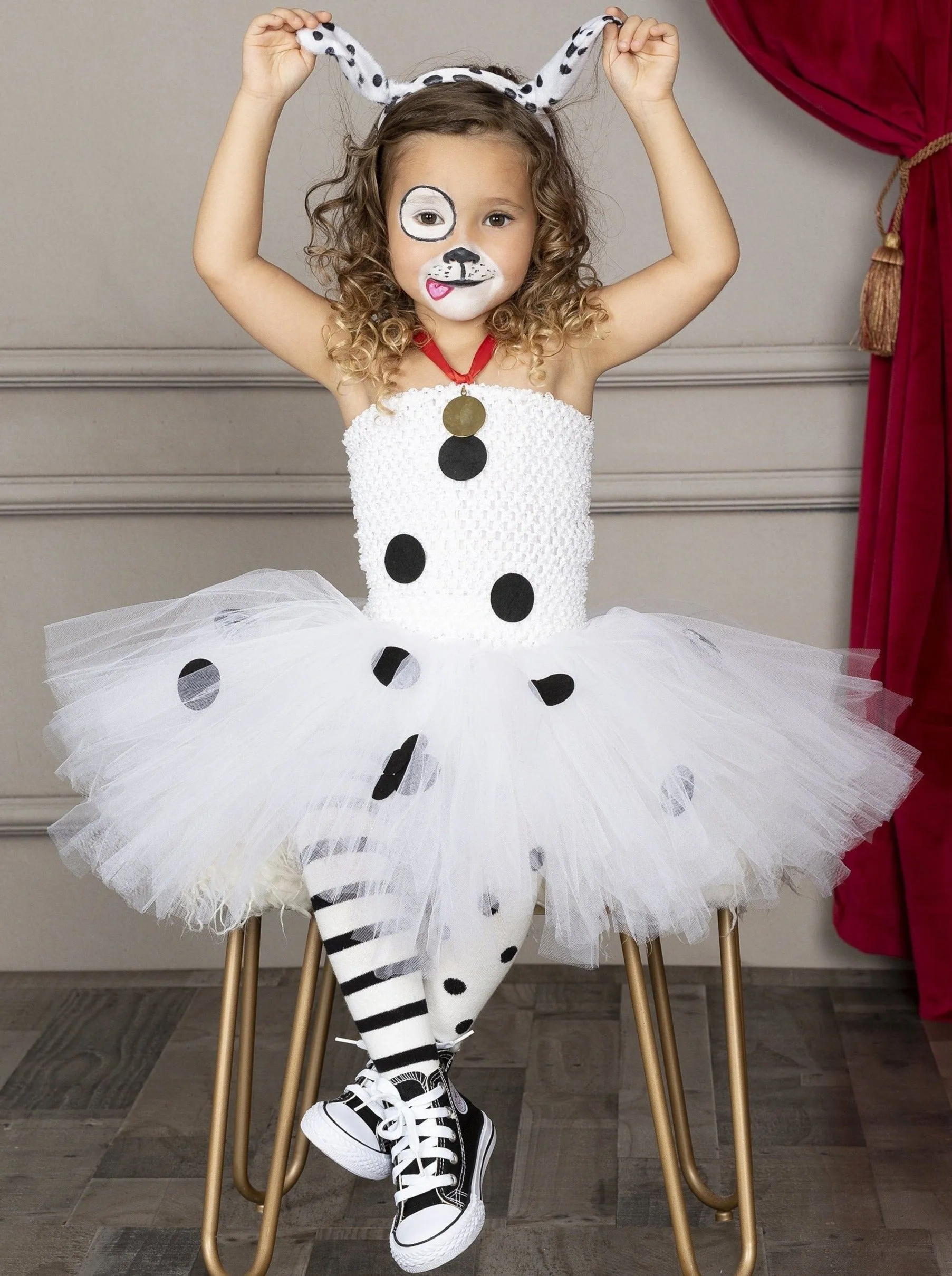 Girls Dalmatian Puppy Costume Dress and Headband