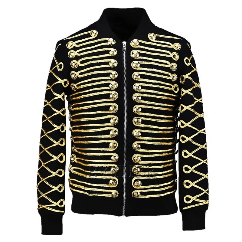 Gold Buckle String Front and Sleeves Detail with Zipper Men Jacket