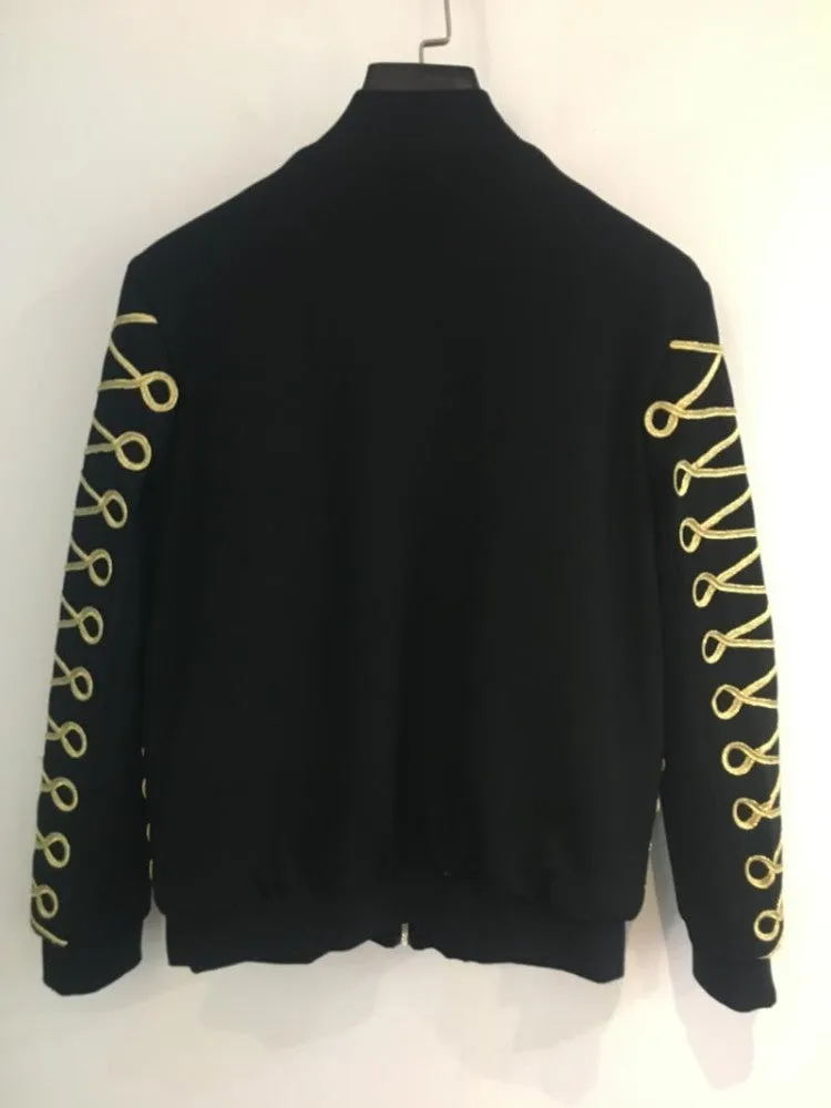 Gold Buckle String Front and Sleeves Detail with Zipper Men Jacket