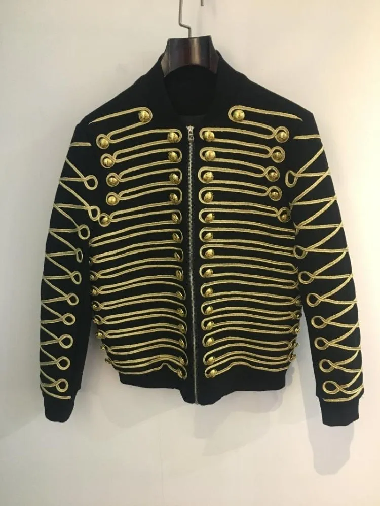 Gold Buckle String Front and Sleeves Detail with Zipper Men Jacket