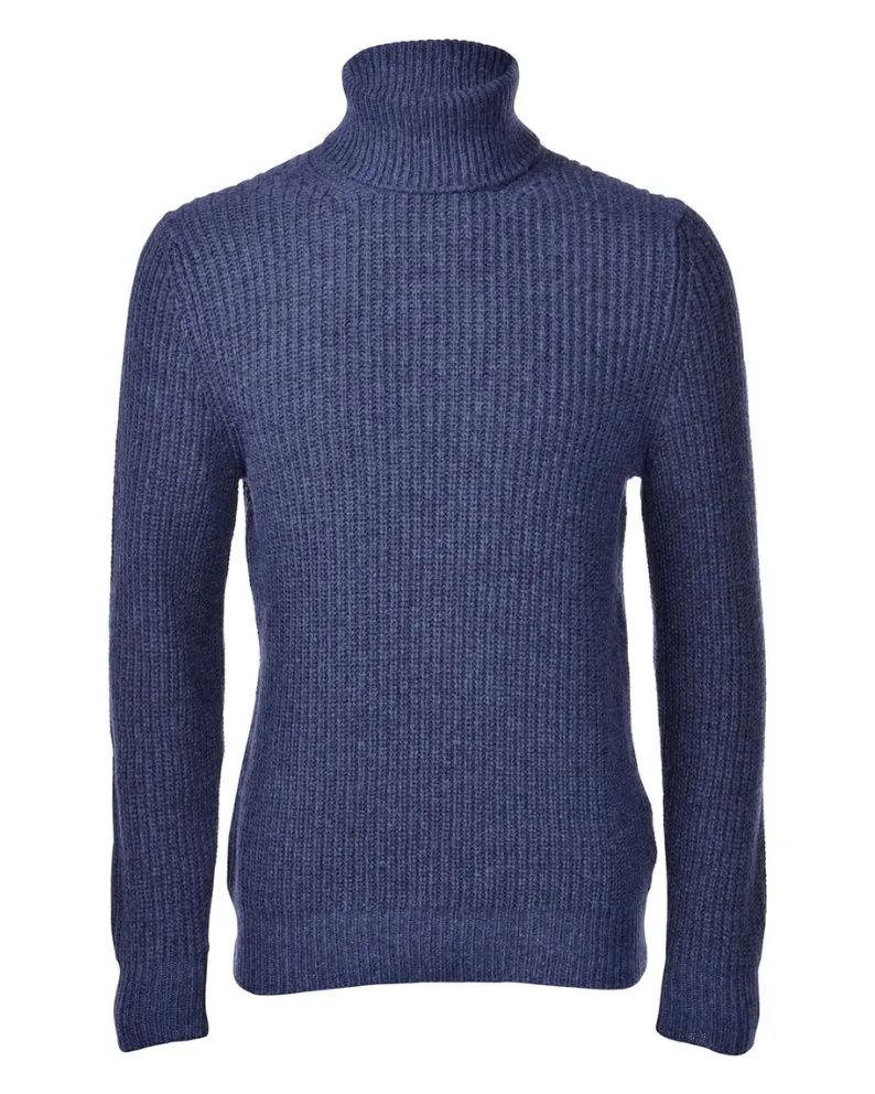 Gran Sasso Pearl Ribbed Turtle Neck - Blue