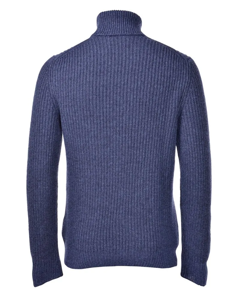 Gran Sasso Pearl Ribbed Turtle Neck - Blue