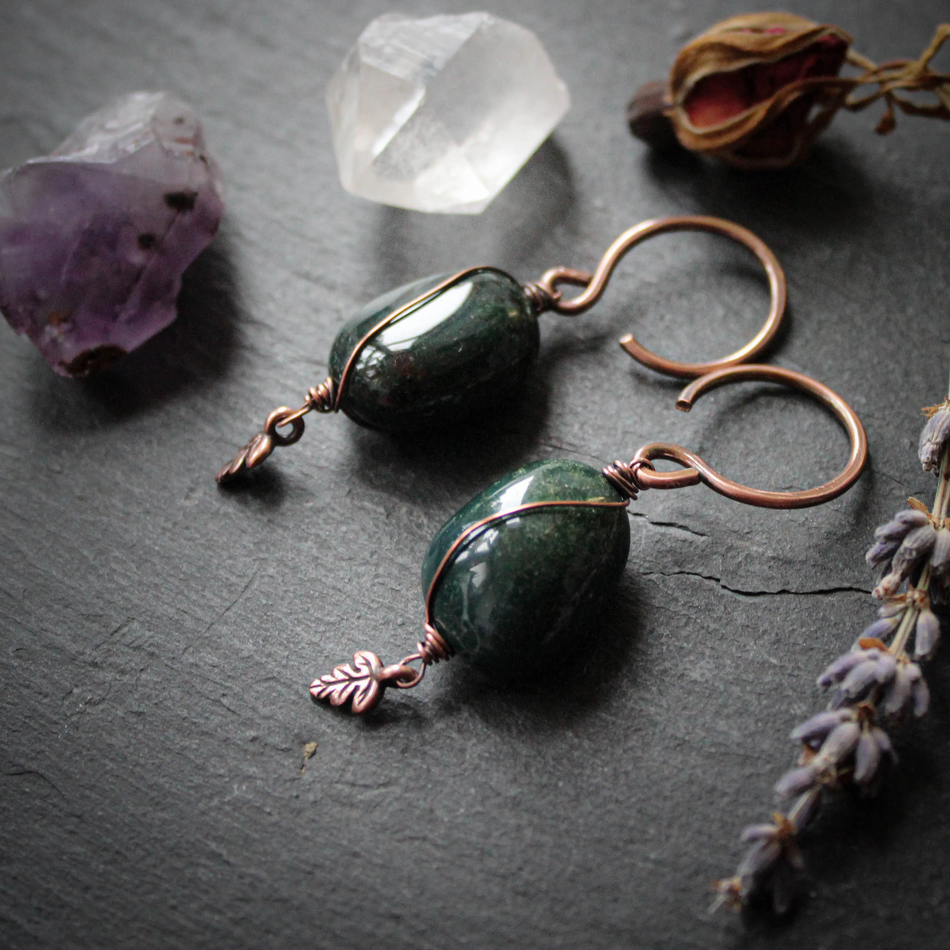 Greenwoman Hangers in Bloodstone and Copper. 16g.