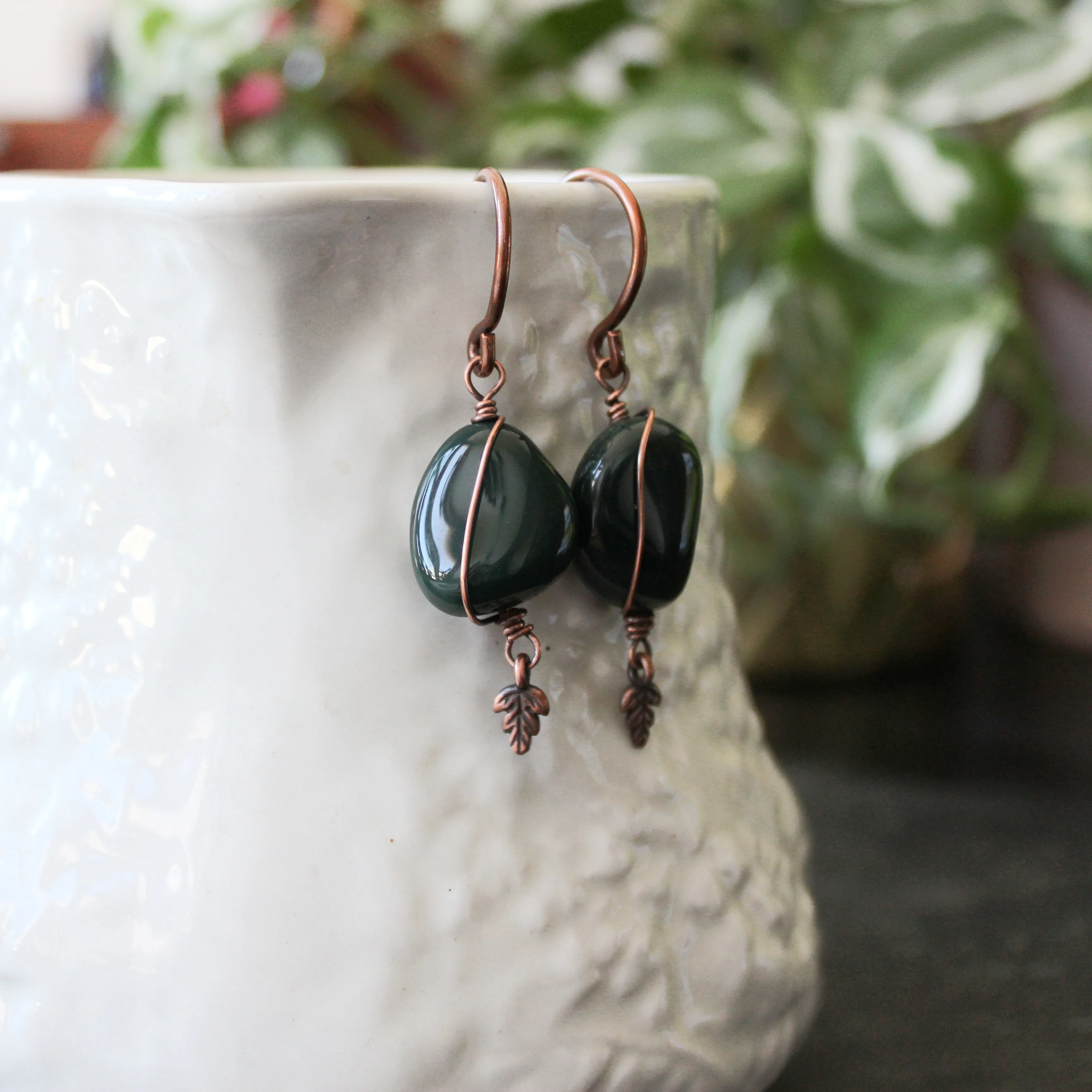 Greenwoman Hangers in Bloodstone and Copper. 16g.