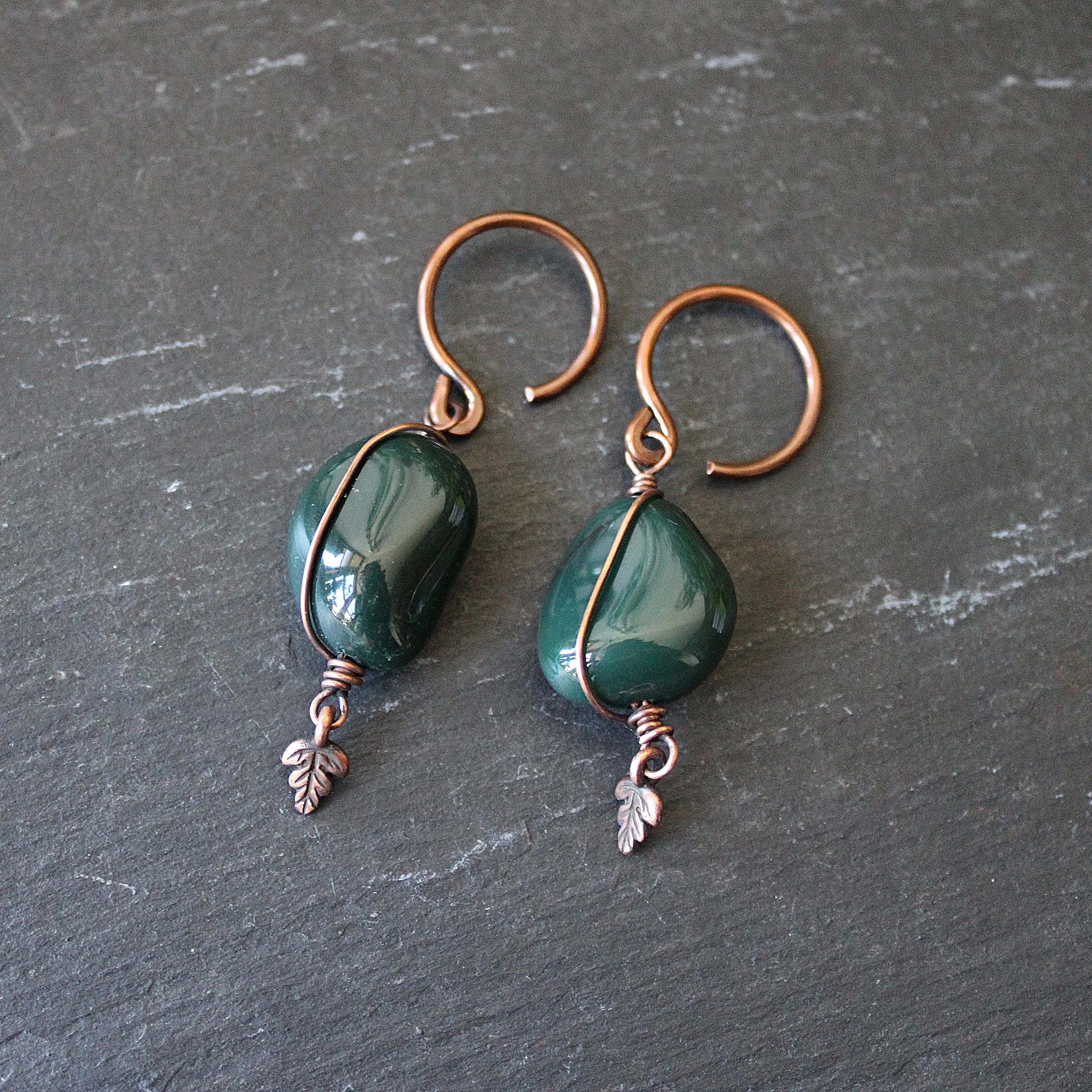 Greenwoman Hangers in Bloodstone and Copper. 16g.