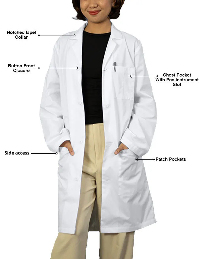 Heedfit Unisex 37 Inches Three Pocket White Functional Lab Coat