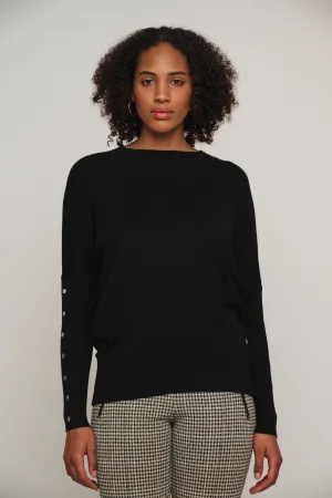 Hinke black boxy sweater with button detail