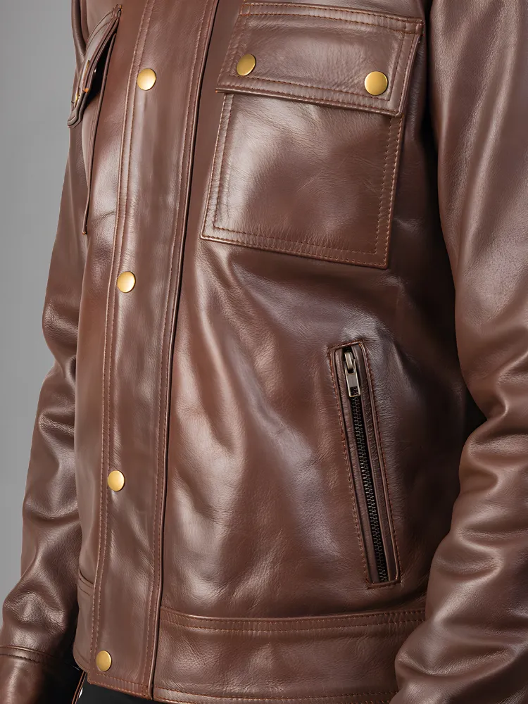 Jaxon Brown Men’s Safari Leather Jacket