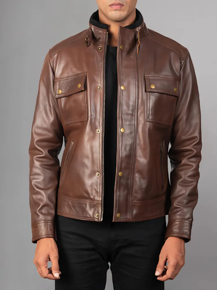 Jaxon Brown Men’s Safari Leather Jacket