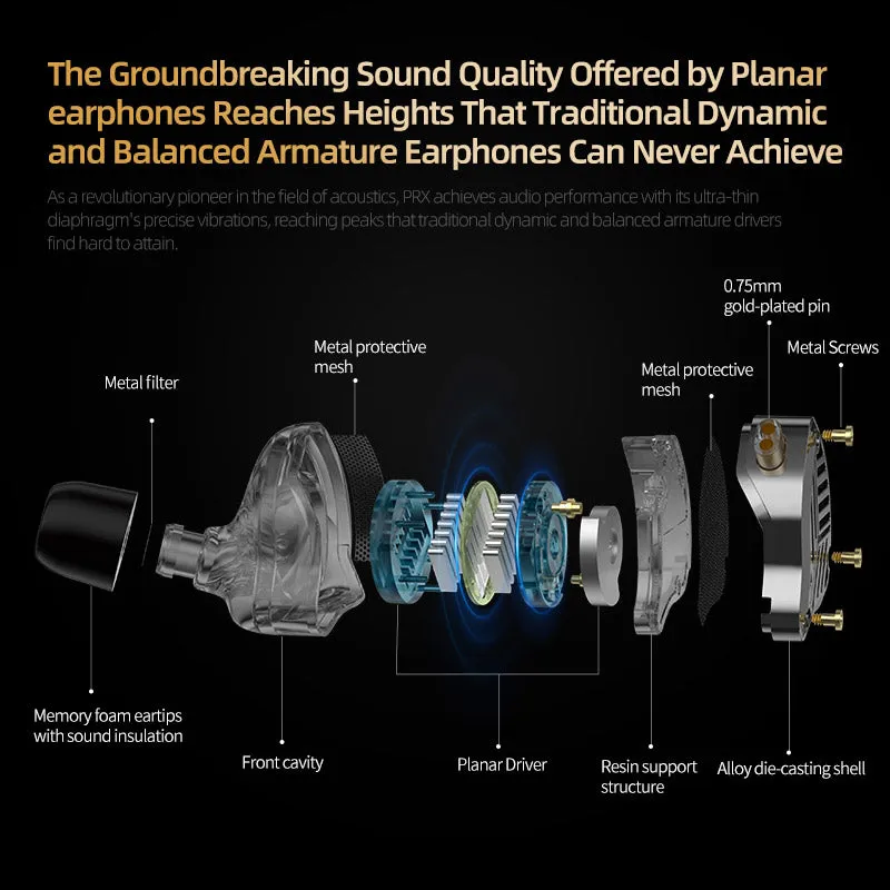 【KZ PRX】HiFi Planar Magnetic Driver in-Ear Monitor, Bass Stereo Sound Comfortable Wired Earbuds for musicians and singers