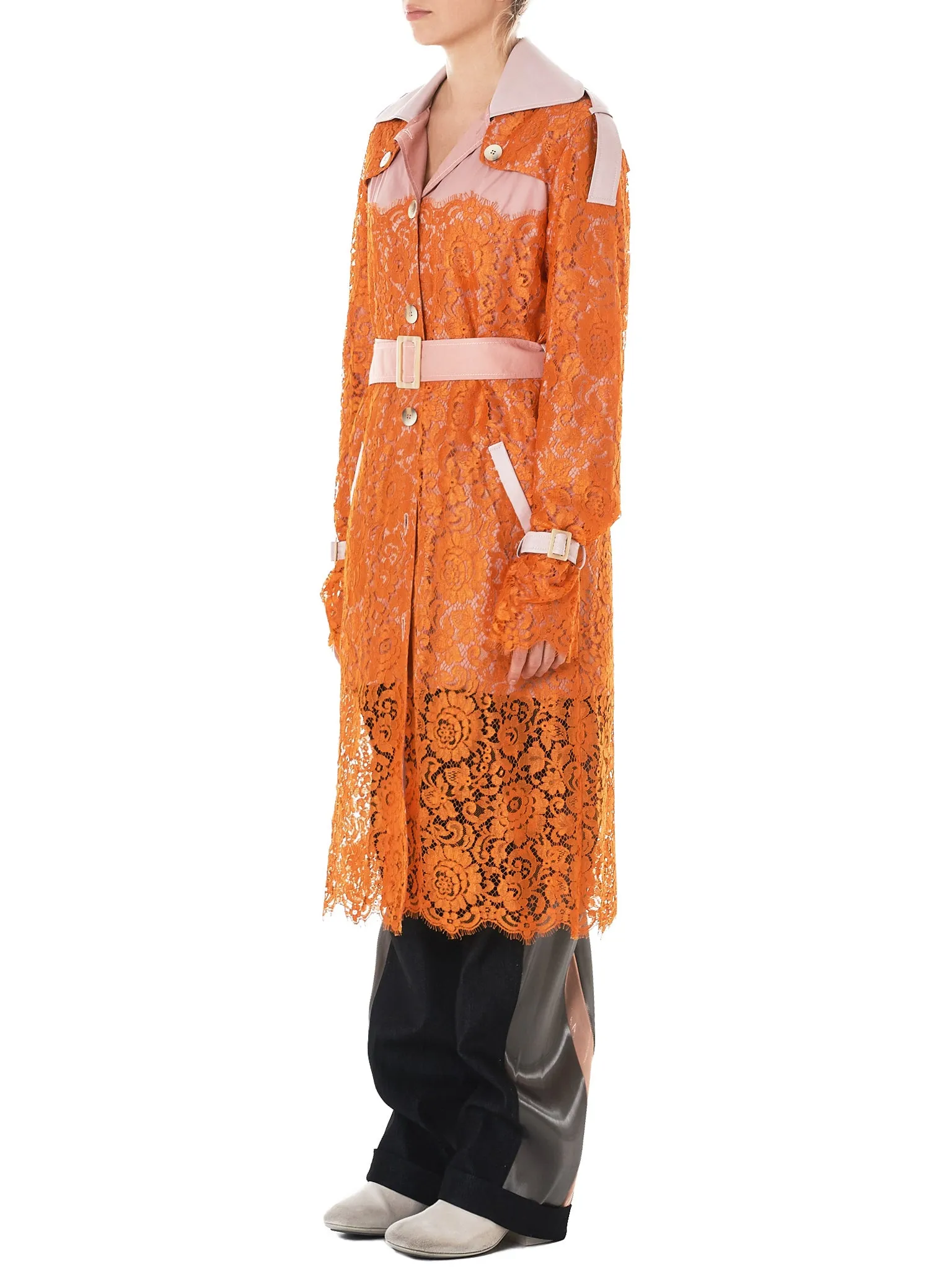 Lace Appliqué Trench Coat (0809-ORLA-ORANGE)