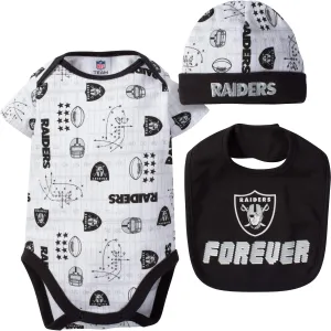 Las Vegas Raiders 3-Piece Baby Boys Short Sleeve Bodysuit, Bib and Cap Set