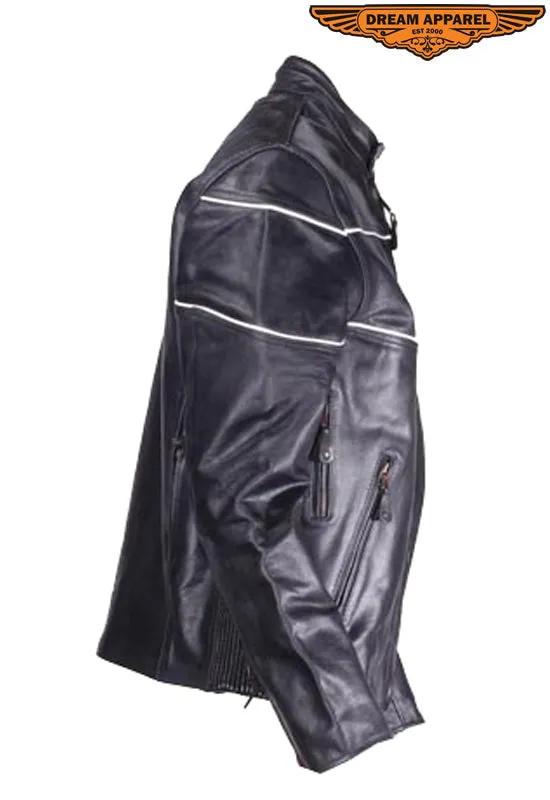 Leather Motorcycle Jacket With Black Stripes