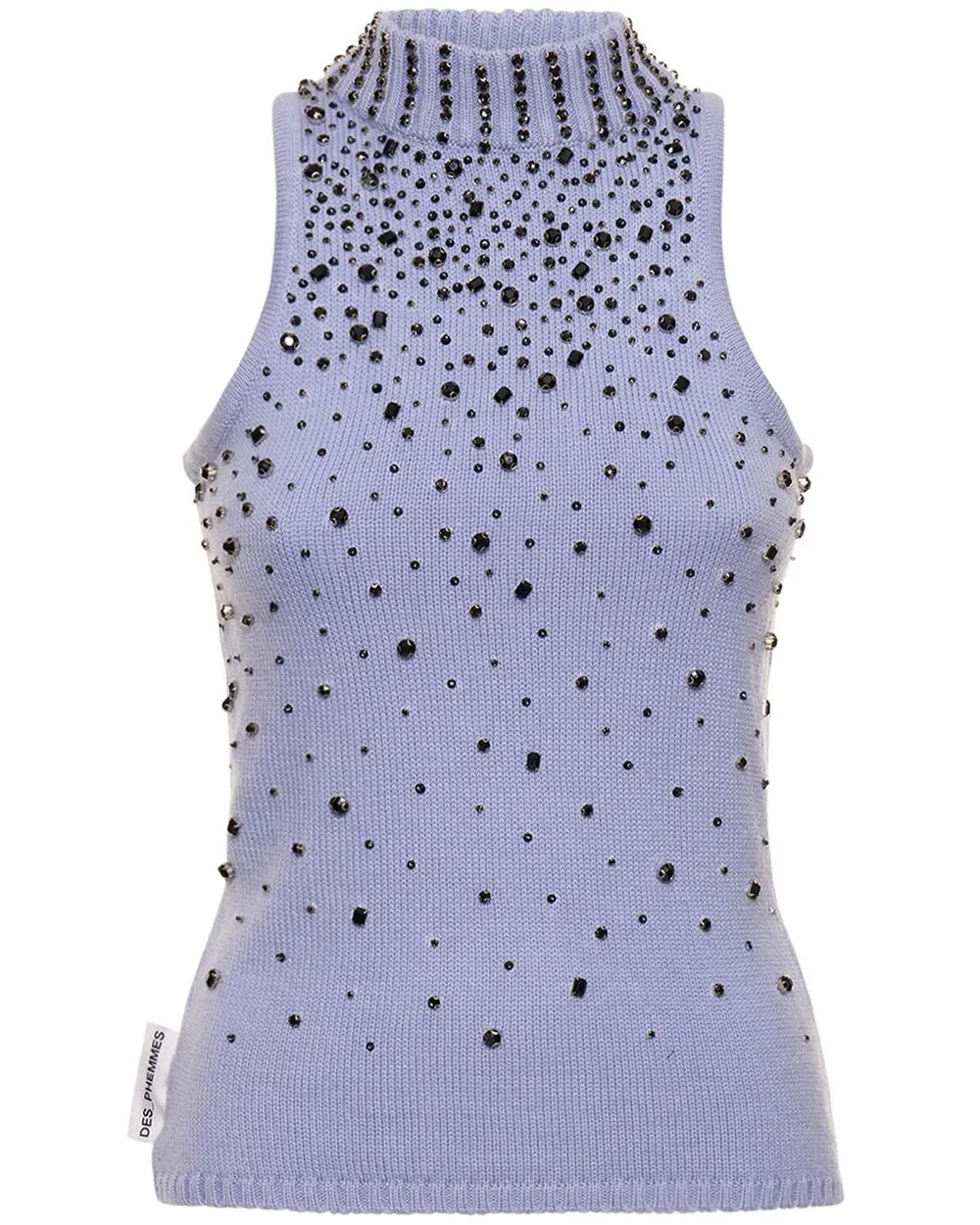 Light Blue Embellished Sleeveless Turtleneck