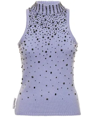 Light Blue Embellished Sleeveless Turtleneck