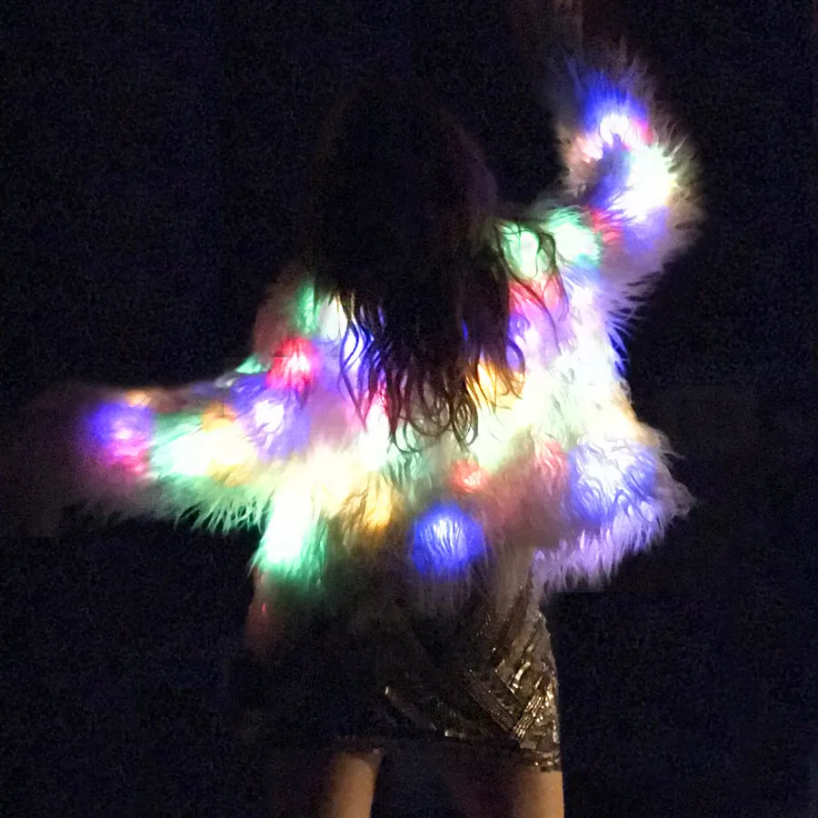 Limited Edition - LED Light Faux Fur Jacket - Flashing Rainbow Party