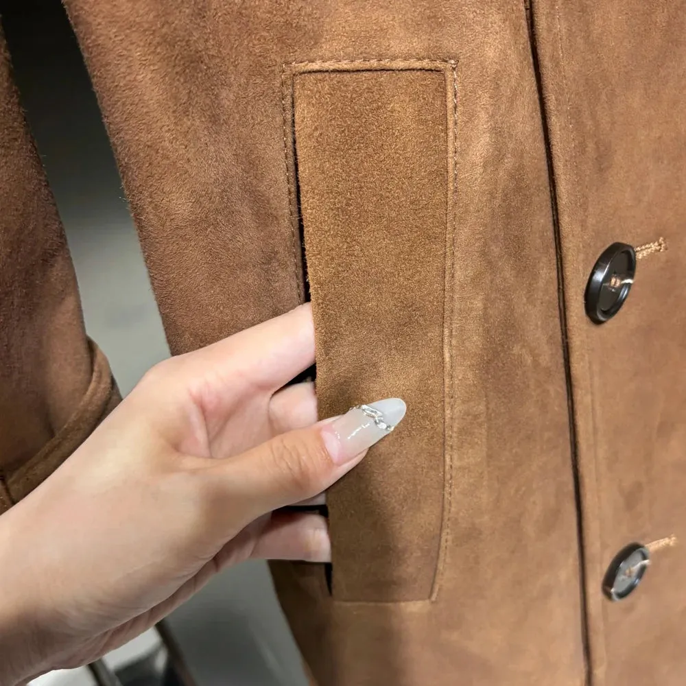 Luxury Genuine Suede Leather Trench Coat