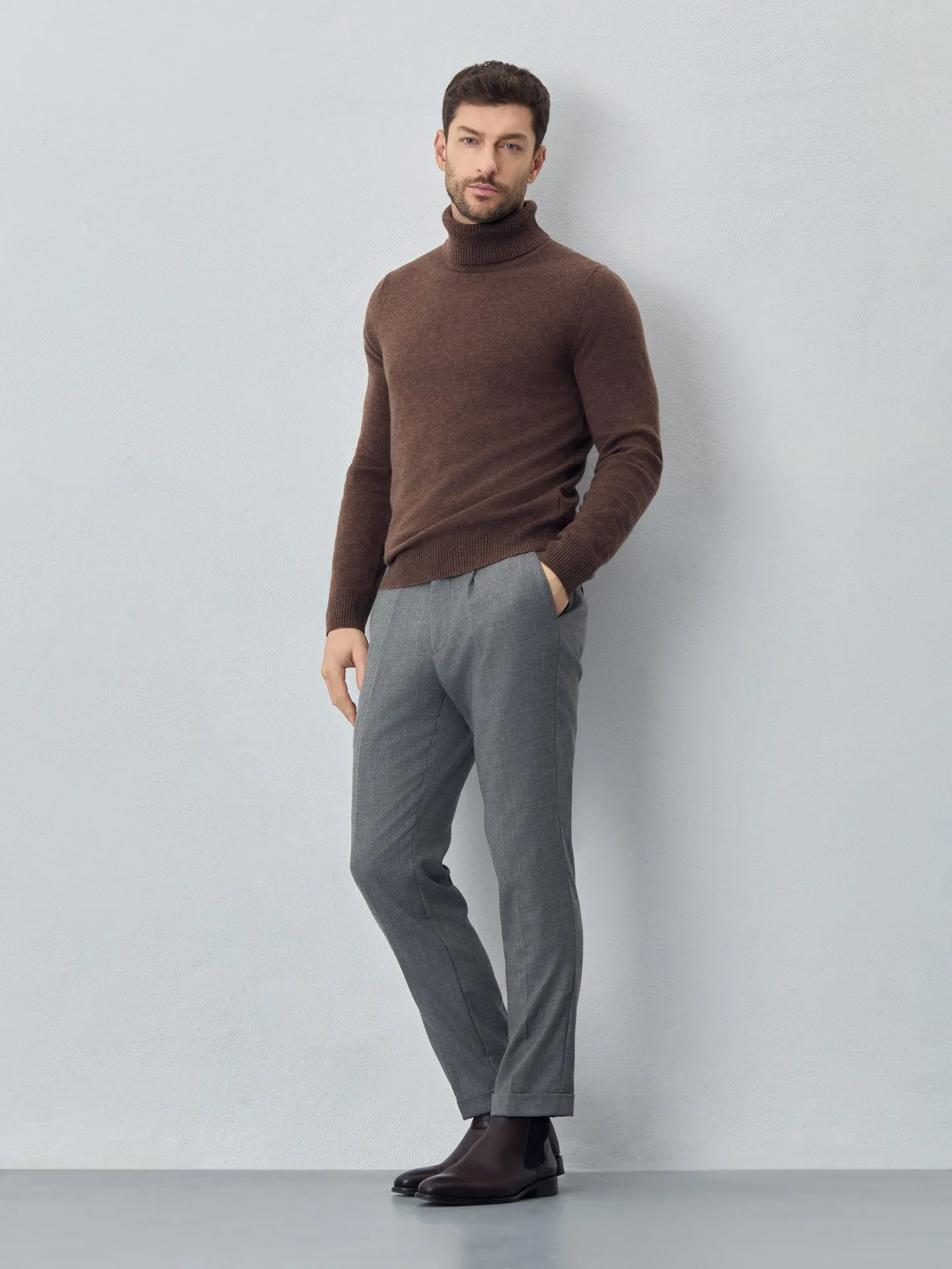 Machine Washable Turtleneck Sweater With Long Sleeves In Lambswool Blend