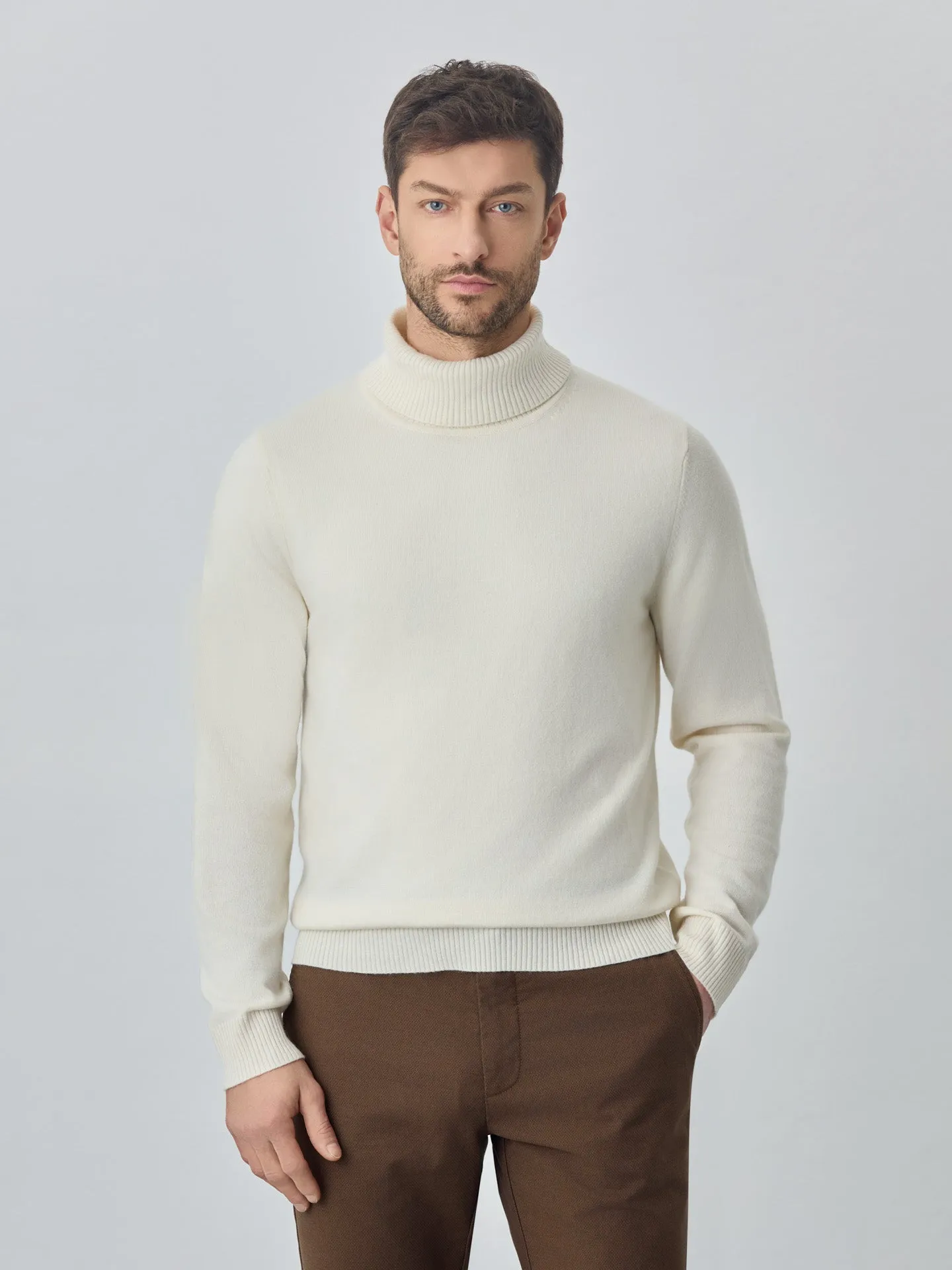 Machine Washable Turtleneck Sweater With Long Sleeves In Lambswool Blend