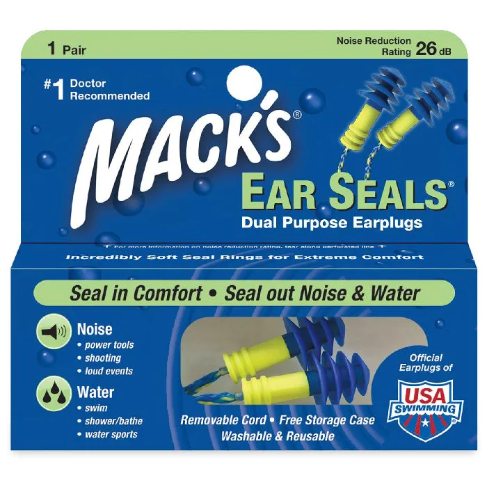 Macks Ear Seal Ear Plugs to Seal out Noise & Water, 2 Pack