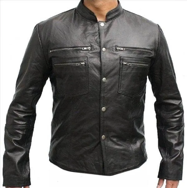 Men Fashion Leather Jacket Black Hell Biker