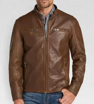 Men's Brown Modern Fit Moto Leather Jacket, Designer Biker Fashion Genuine Leather Jacket