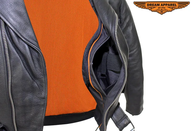 Mens Classic Police Style Motorcycle Jacket With Side Laces, Super soft Naked Cowhide Leather