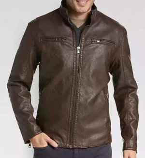 Men's Dark Brown Modern Fit Moto Leather Jacket, Designer Biker Fashion Genuine Leather Jacket