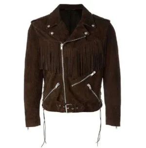 Men's Fringe Motorcycle Suede Jacket Men's Clothing, Men's Cow Boy Brown Western Jacket