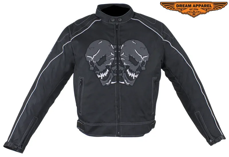 Mens Nylon Motorcycle Jacket with Reflective Skull