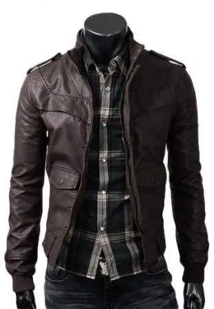 Men's Slim-Fit Dark Brown Leather Jacket