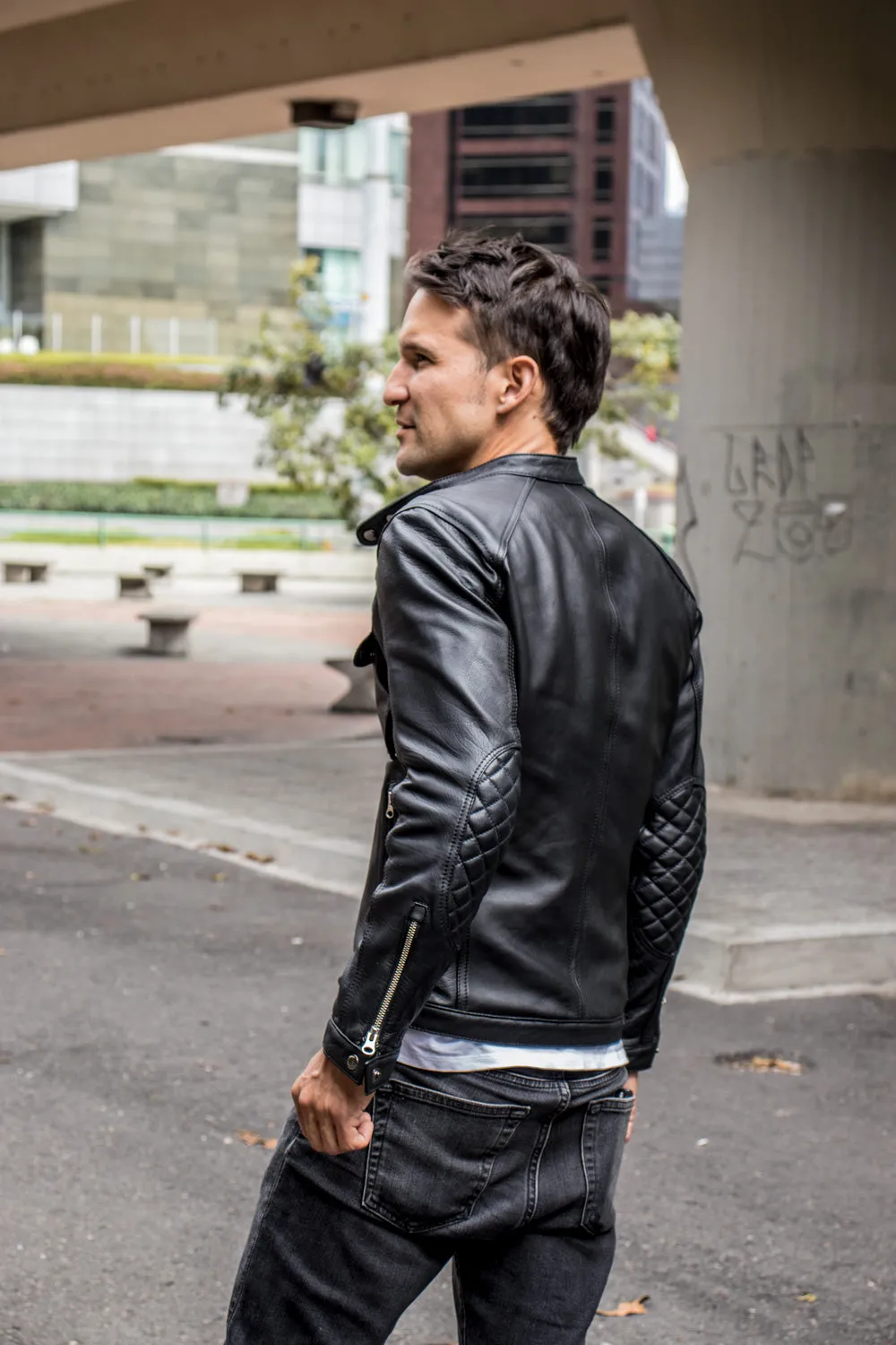 MI6 Leather Jacket - Double Cargo Pockets in  Black