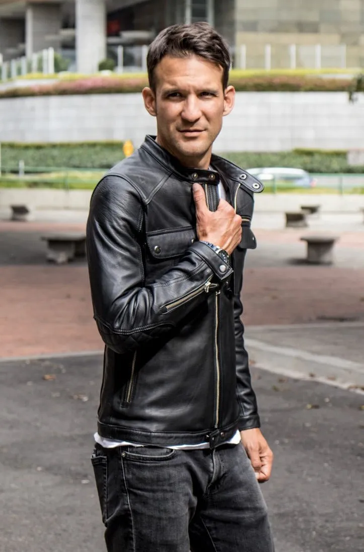 MI6 Leather Jacket - Double Cargo Pockets in  Black