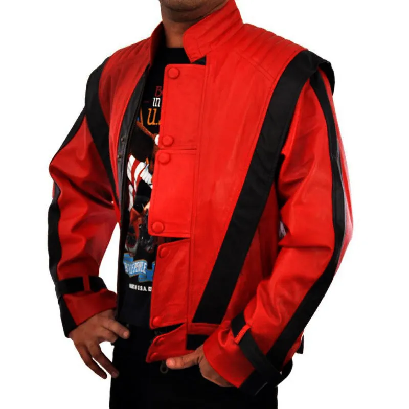 Michael Jackson Thriller Red Black Leather Jacket