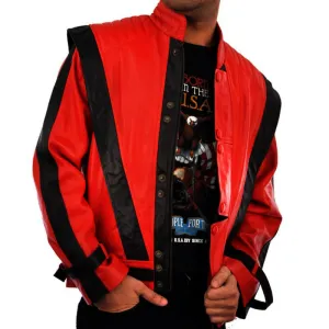 Michael Jackson Thriller Red Black Leather Jacket