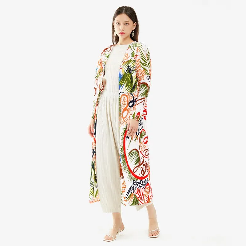 Miyake Pleated Printed Raglan Sleeves Trench Coat