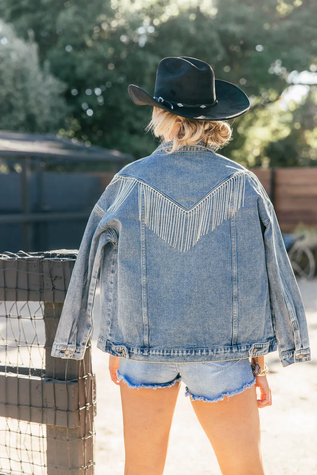 NEW!! The Pendleton Rhinestone Fringe Denim Jacket