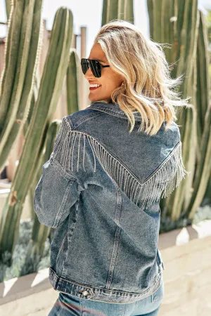 NEW!! The Pendleton Rhinestone Fringe Denim Jacket