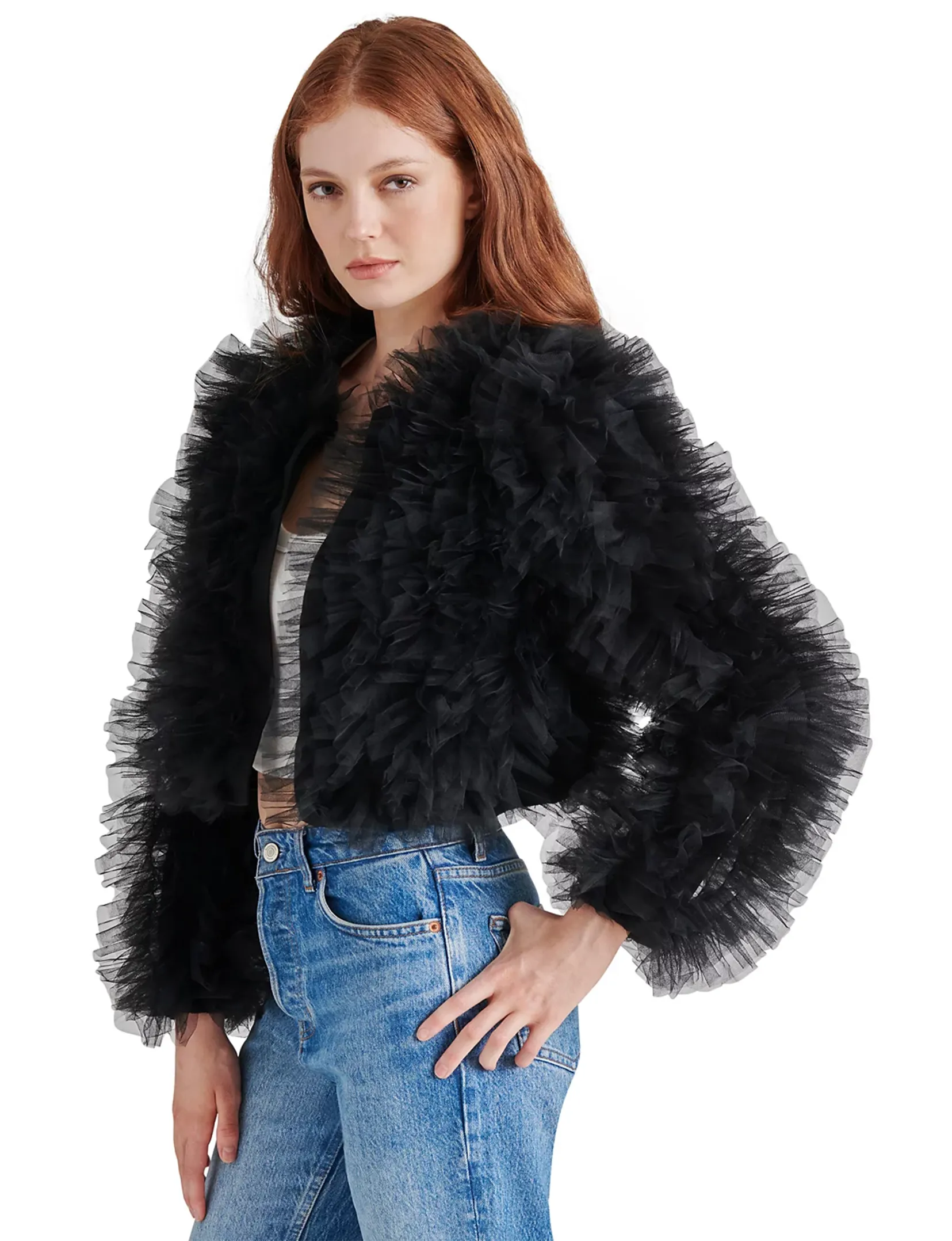 Odile Ruffle Jacket, Black