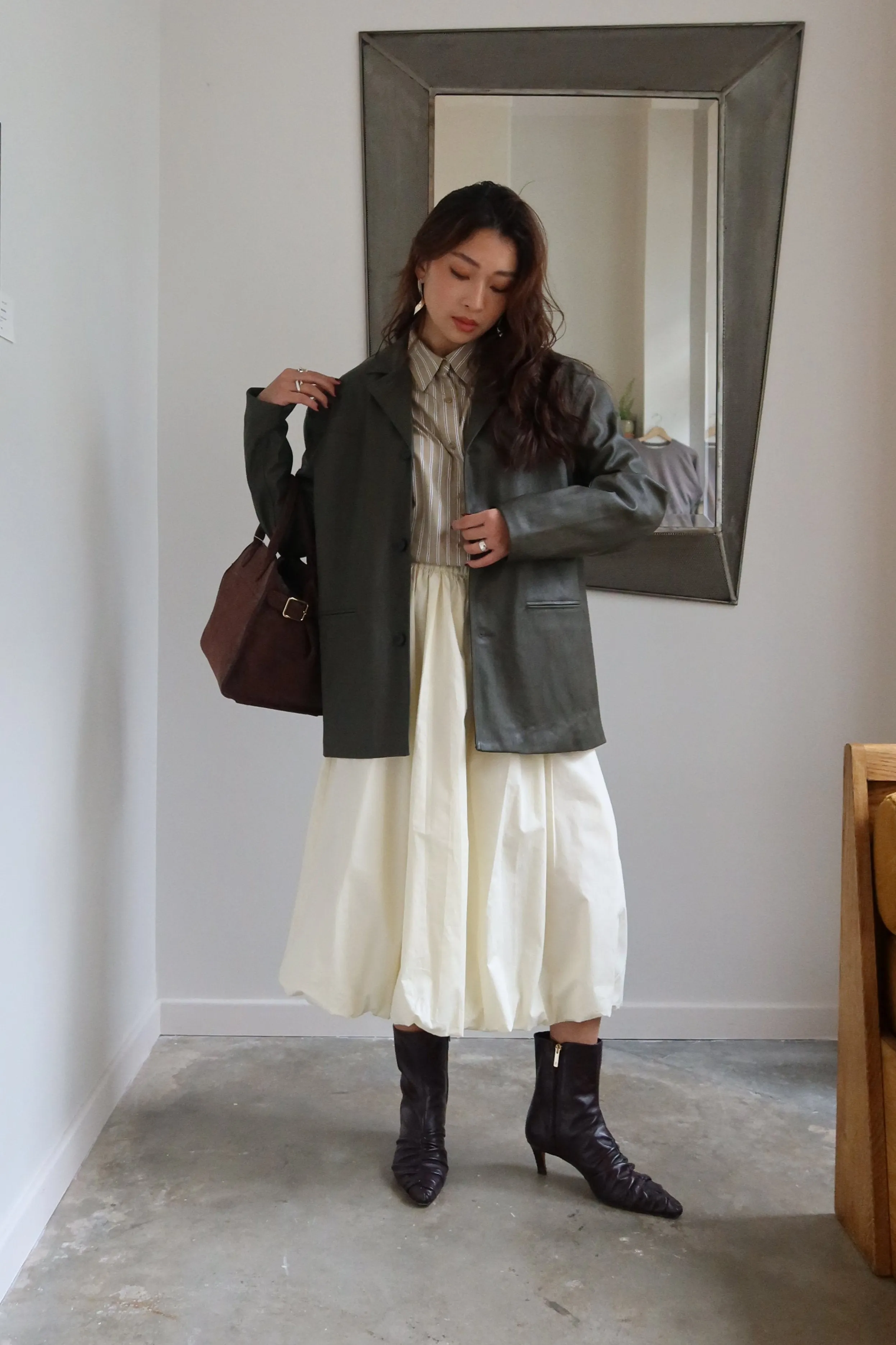 Olive Faux Leather Long Jacket