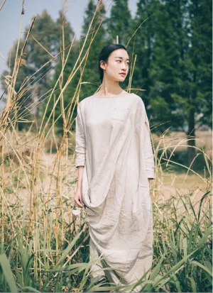 Oversized loose fit maxi dress,long gown,long tunic dress, linen caftan,100% linen anomalous robe,plus size clothing,3 quarter sleeves linen sundress,bust>130cm